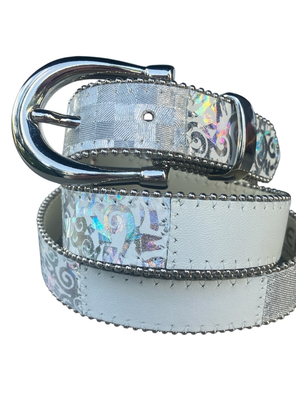 Vtg Elite Fresno CA Leather Belt M Western Space Cowgirl Boho Silver Horseshoe - Picture 3 of 9